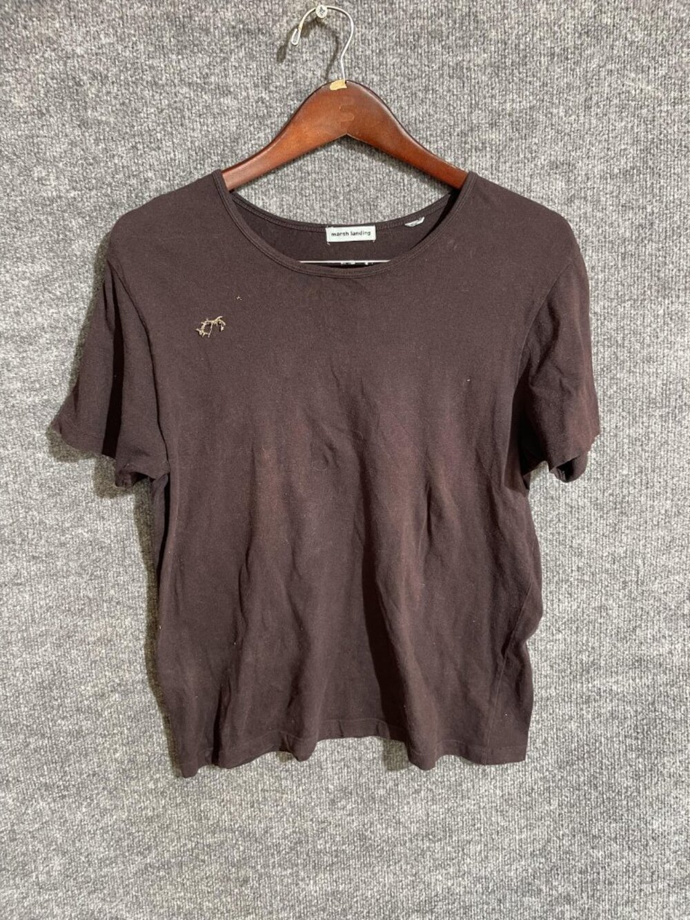 Marsh Landing Shirt Womens Medium Brown Boat Neck Short Sleeve Basic Tee Casual